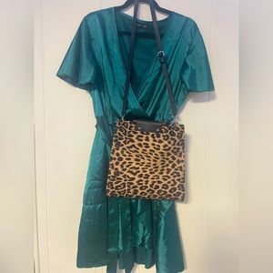 BloomChic Green Satin Wrap Dress with elastic Waist and tie